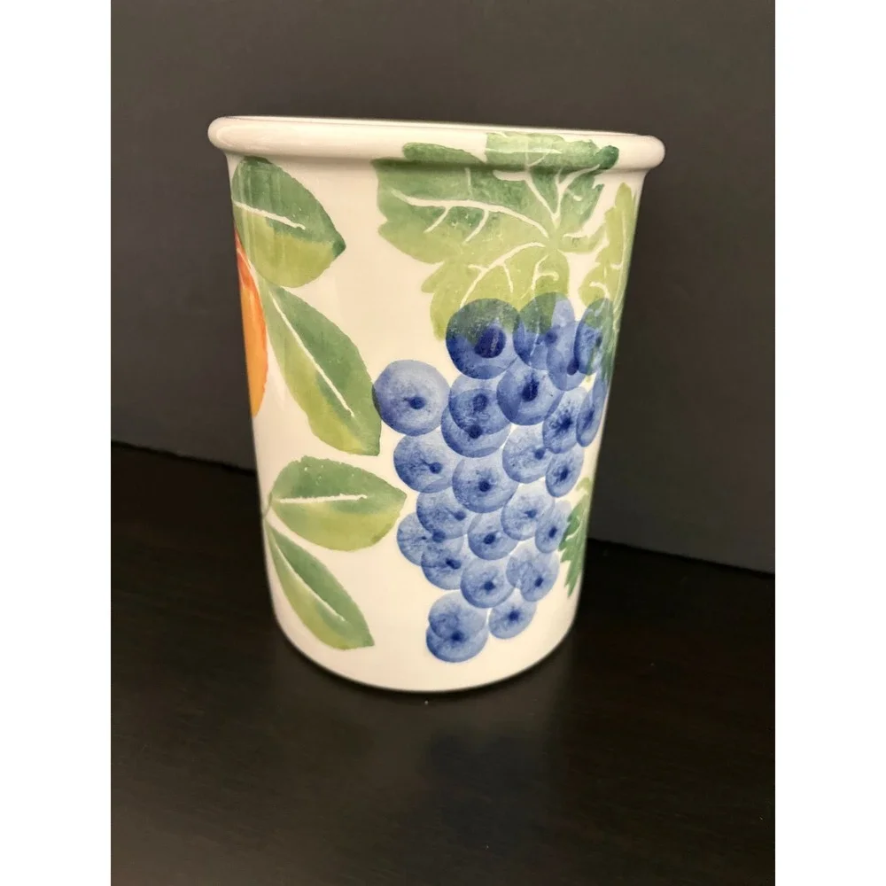Ceramiche Alfa Italy Utensil Holder Vase Fruit Hand Painted Ceramic 7in VTG